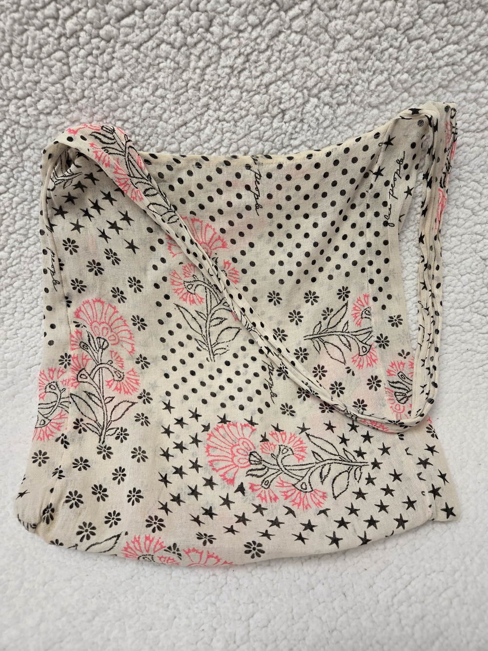 Free People Floral Polka Dot Canvas Tote in Cream & Neon Pink